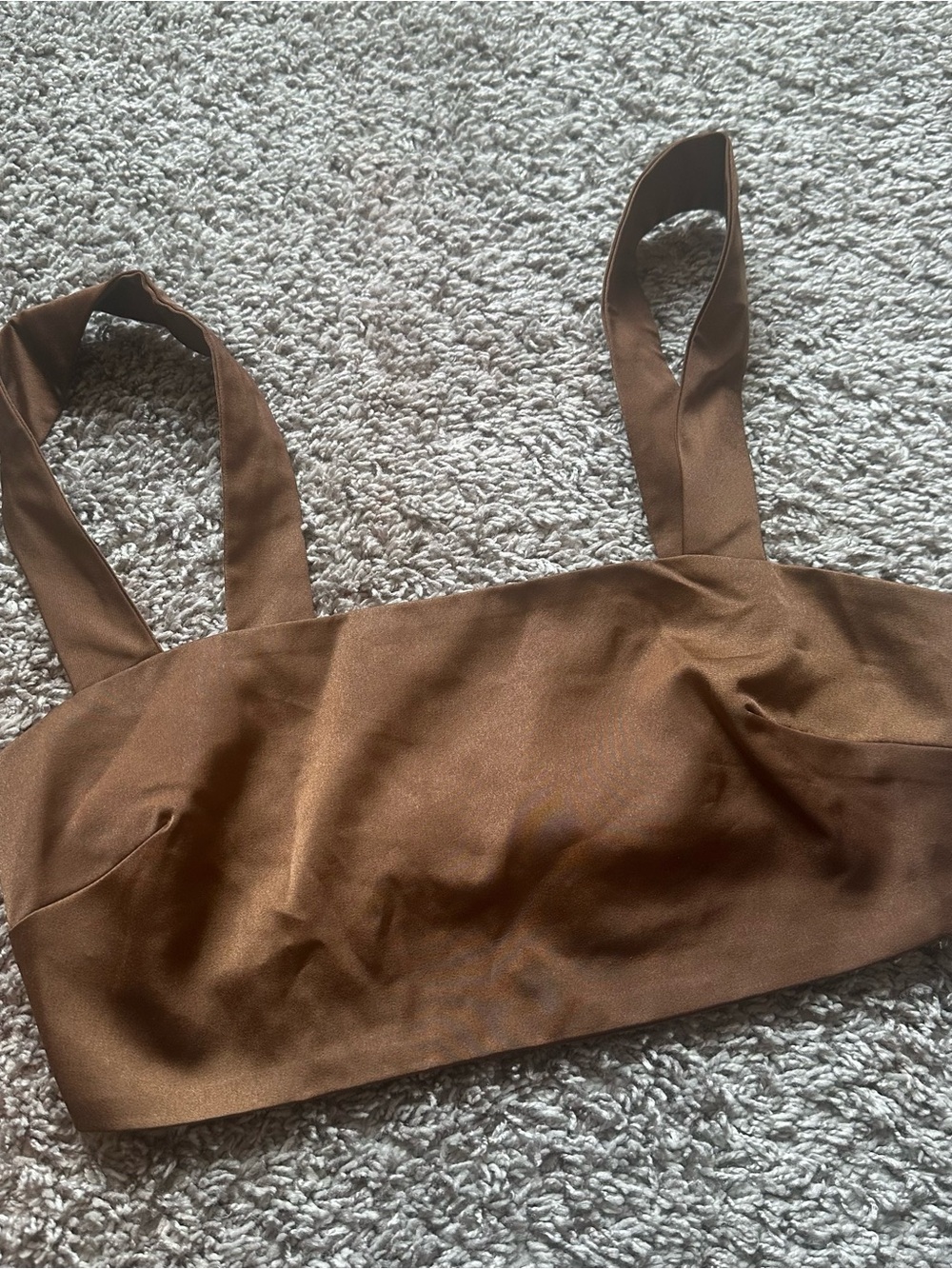 Le Lis Brown Satin Crop Top with Wide Straps